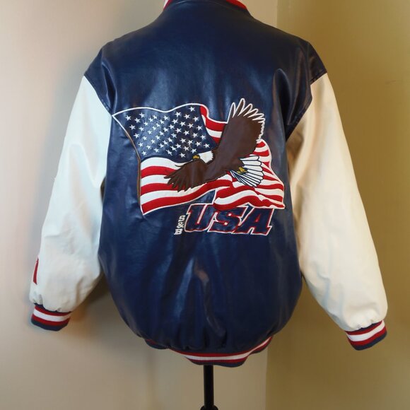 Steve & Barry's Letterman Style Jacket Faux Leather USA Patriotic Men's SZ S/M - Picture 9 of 12
